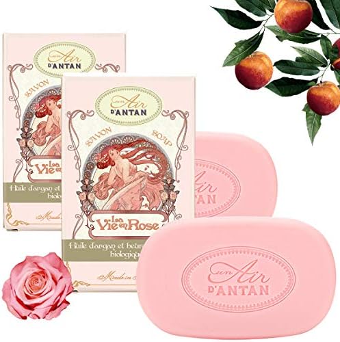 Un Air d'Antan All Natural Soap For Women: Rose Soap Bars Multipack 2x3.52oz Rose, Peach and Patchouli Soap Bars - South Of France Handmade Body Soap Bars Set - Organic Oils - Bar Soap for Women -