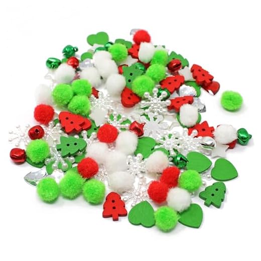 Wedding Touches Mariage Touche 150 Mélange de Noël Style Shabby Chic Plat Plastique et Mini Pompons Craft Création de Cartes de Noël Décorations