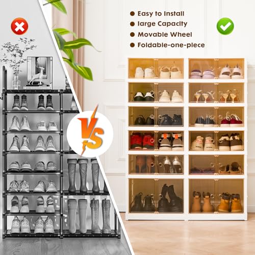 Image of Collapsible Shoe Rack Organizer Foldable Shoe Cabinet with Doors, Large Plastic Folding Shoe Cabinet, Easy Assembly Shoe Shelves Organizer for Entryway (6Tiers,24Pairs)