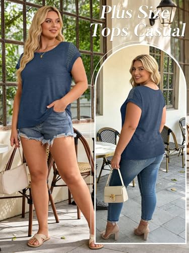 Image of Bliwov Womens Tops Lace Cap Sleeve T Shirts,Cute Trendy Casual,Beach Vacation Outfits,Summer Spring Fashion Clothes