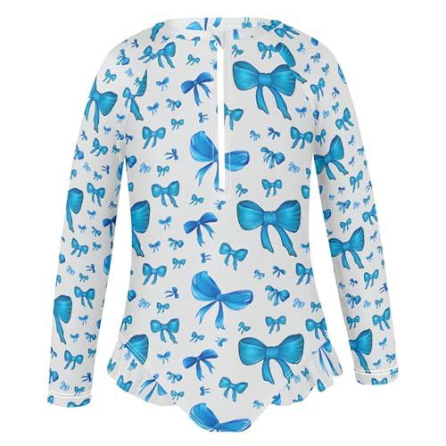 Blue Bows Girls Long Sleeve Rashguard Swimsuit UV Protection One-Piece Swimwear Bathing Suit B04048702