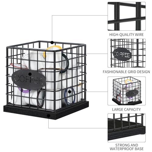 Image of YINMIT K Cup Holder Organizer, Sturdy Coffee Pod Holder Organizer, 35 Kcup Large Capacity Storage Basket for Kitchen Counter and Office Desktop (Black-Square)
