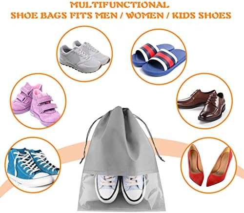 Thinp 6 Pieces Travel Shoes Bag, 36x27cm Portable Drawstring Shoe Bags for Travel Dust Proof Shoes Storage Bag Non-Woven Shoes Pouch with Transparent Window for Men Women Daily and Travel Use