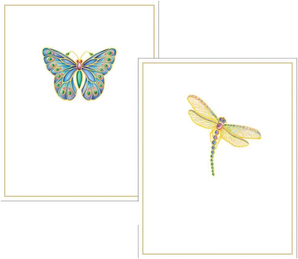 Caspari Jeweled Insects Foil Embossed Assorted Boxed Note Cards - 20 Note Cards & Envelopes