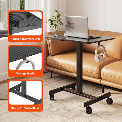 Image of Standing Desk on Wheels, Pneumatic Adjust, Carbon Fiber+Black
