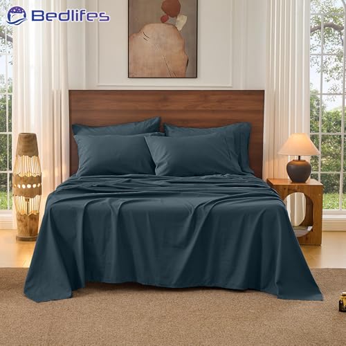 Image of Bedlifes 100% French Linen King Bed Sheet Set - 16 inch Deep Pocket, 4-Piece | Soft & Durable, Breathable & Cooling, Pure Flax Linen, OEKO-TEX Certified, Moisture-Wicking, Easy Care, Machine Washable