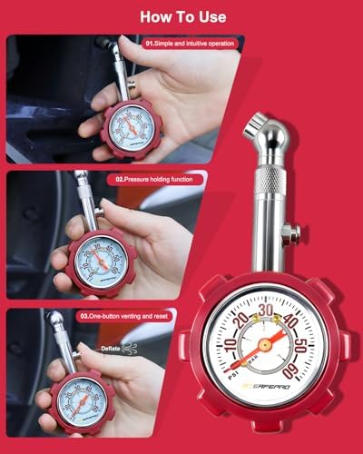 ATsafepro Tire Pressure Gauge, 5-60 PSI, ANSI B40.1 Certified, Extended 360° Swivel Head, Hold & Bleed Button, Dual Guard,Tire Gauges Fit for Cars and Motorcycles - Compact & Battery-Free — view 3