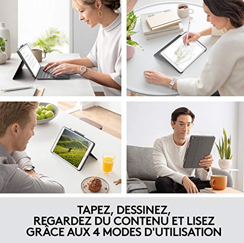 Logitech Combo Touch, Clavier iPad (7e, 8e et 9e générations), Étui avec pavé tactile de précision, clavier rétroéclairé de type ordinateur portable, Smart Connector, Clavier Français AZERTY - Gris
