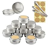 TIANZD 24 Stück Leere 10 ml Rund Silber Aluminium Tins Schraubdose Cremedose Alu-Tiegel Dosen mit Schraub-Deckel 5ml Aludose Blechdosen für Kosmetik Kerze Salben 3X Löffel, 24x Etikette