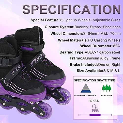 MGYZM Inliner für Kinder, größenverstellbare Inline Skates für Kinder, Erwachsene Mädchen und...