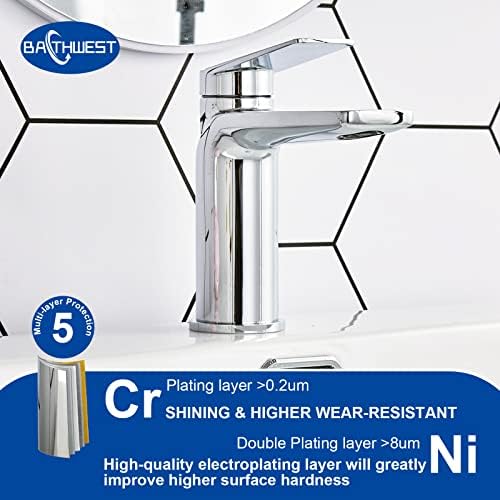 Bathroom Sink Taps BATHWEST Modern Monobloc Basin Taps Single Lever Chrome Solid Brass Bathroom Taps Mixer for Basin with UK Standard Fitting - Middle Size