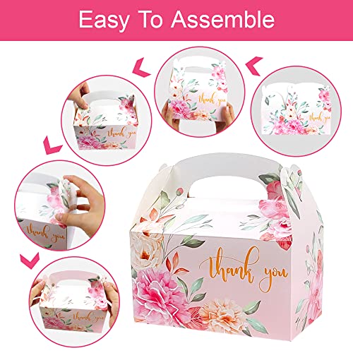24 Pcs Floral Thank You Treat Boxes for Wedding, Thank You Treat Boxes with Handles Floral Treat Boxes Party Favors Premium Cardboard Box for Gift, Perfect for Wedding, Baby Shower, and Party - Thumbnail 3