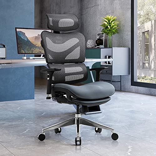 YAMASORO Ergonomic Office Chair, High Back Reclining Breathable Mesh Desk Chair, Lumbar Support, Swivel Computer Task Chair with Adjustable Armrest and Headrest Gray