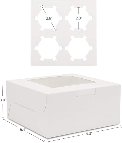 Miniatura 6 de Eusoar - Cajas de magdalenas de papel kraft de 6.4 x 6.3 pulgadas, 50 unidades de grado alimenticio color blanco con inserto y ventana de exhibición