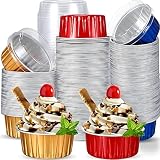 150 Pcs Cupcake Liners with Lids 5 oz Aluminum Foil Cupcake Baking Cups Disposable Ramekins Muffin C