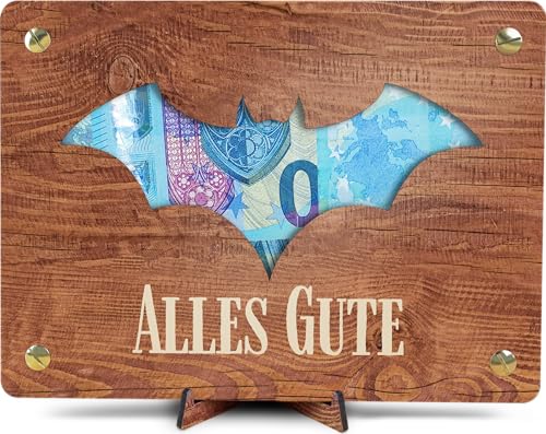 Fledermaus Deko - XL Geldgeschenk aus Holz inkl. Ständer | Fledermaus Geschenk, Fledermaus Geschenke, Comic Geschenk