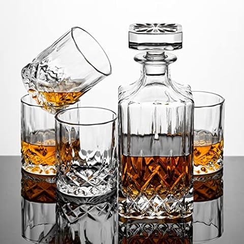 Verolux Whiskey Decanter Set with 4 Glasses in Gift Box, Unique Anniversary Housewarming Birthday Gifts for Men Dad Husband Boyfriend, for Bourbon Whiskey Liquor Scotch Gin Rum Tequila Vodka Brandy Cover