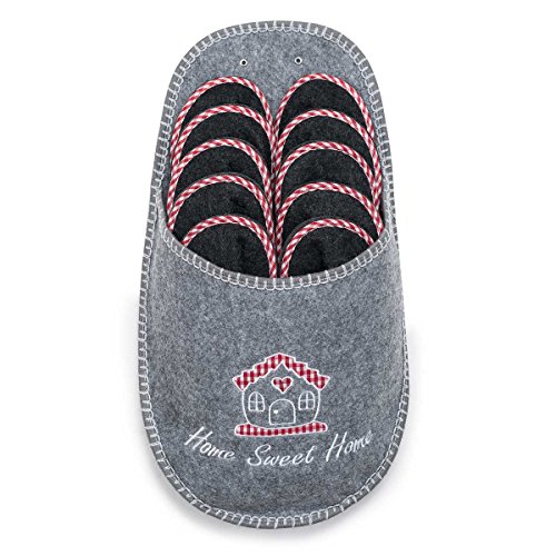 UMOI - Pantoufles pour invités antidérapantes Home Sweet Home avec broderie sophistiquée, antidérapant, Pantoufles de feutre pour femme, homme 5 paires 5 tailles...