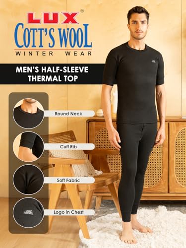 Image of Lux Cottswool Men's Pack of 2 Half Sleeves Round Neck Thermal Set
