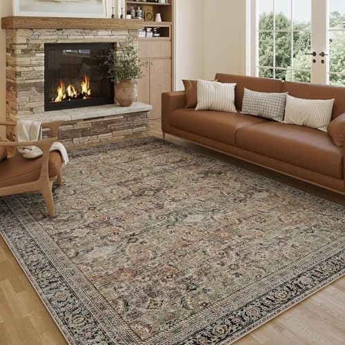 HUGEAR Vintage Braun Waschbarer Teppich Wohnzimmer 240x300cm Retro Rugs for Living Room Weich rutschfest Groß Tepich Kurzflor Schlafzimmer Carpet Living Room Bedroom Esszimmer Teppiche Büro