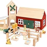 PairPear Wooden Barn & Tractor Farm Playset, 31 Piece Pretend Farm Animal Toy Set with Barn, Tractor & Trailer, Montessori Learning Gift for Toddlers Ages 3+
