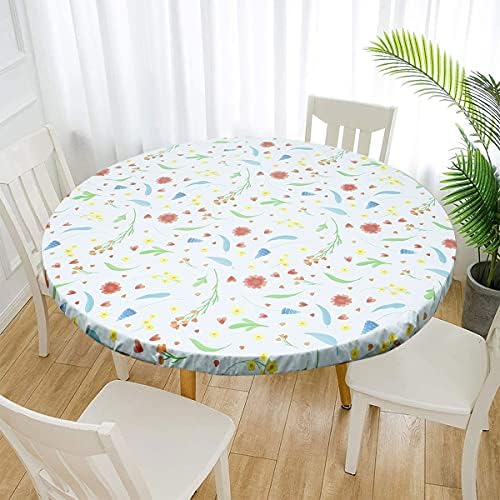 Fiokroo Blue Marble Tablecloth with Elastic Edge, Round Table Cloth