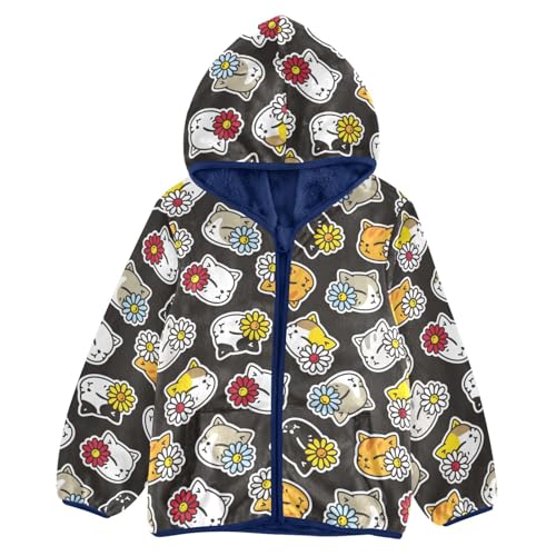 Kitten and Daisy Flower Girls Fleece Jacket Girls Fall Jacket Girls Zip Up Hoodie Girls Sherpa Jacket 2-10T