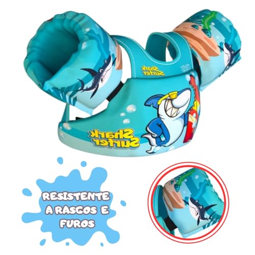 Kit Bóias Ajustaveis Tubarão Flamingo Colete Salva Vidas Infantil Piscina Nash
