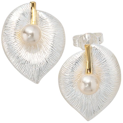 Preisvergleich Produktbild JOBO Ohrstecker 925 Sterling Silber teilvergoldet 2 Süßwasser-Perlen Gold-Ohrringe