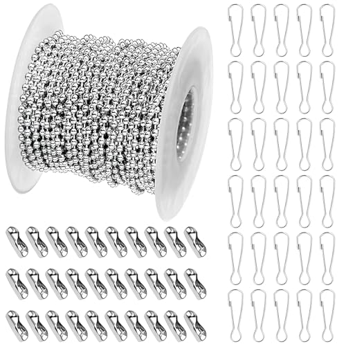 Shengxi 49 Feet Stainless Steel Ball Bead Chains 2.4mm Silver Ball Chain Necklace Mens Stainless Steel Neck DIY Jewelry Making Accessories with 30 Matching Connectors and 30 Stainless Steel Buckle