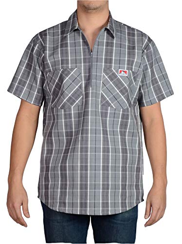 Ben Davis Men's Short Sleeve Plaid Half-Zip Work Shirt