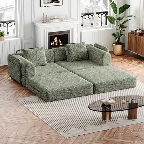 Yihomfy Sofá Convertible de 3 plazas 2 en 1 con almacenamiento, sofá esquinero modular con reposabrazos, sofá cama compartimentados para salón