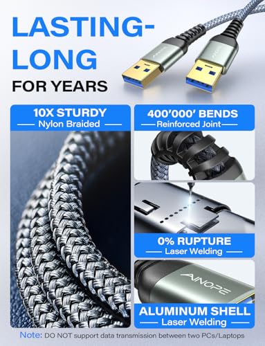 Image of AINOPE USB to USB Cable, 3.3FT*1Pack USB 3.0 A to A Male to Male Cable [Never Rupture] Double End Type A Cord for Data Transfer, Compatible with Hard Drive Enclosures, Laptop Cooler, KVM, DVD Player
