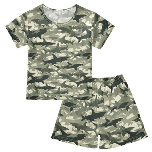 ALAZA Sharks on The Camouflage Background Pajama Set Short Sleeve Sleepwear Soft Lounge Nightwear