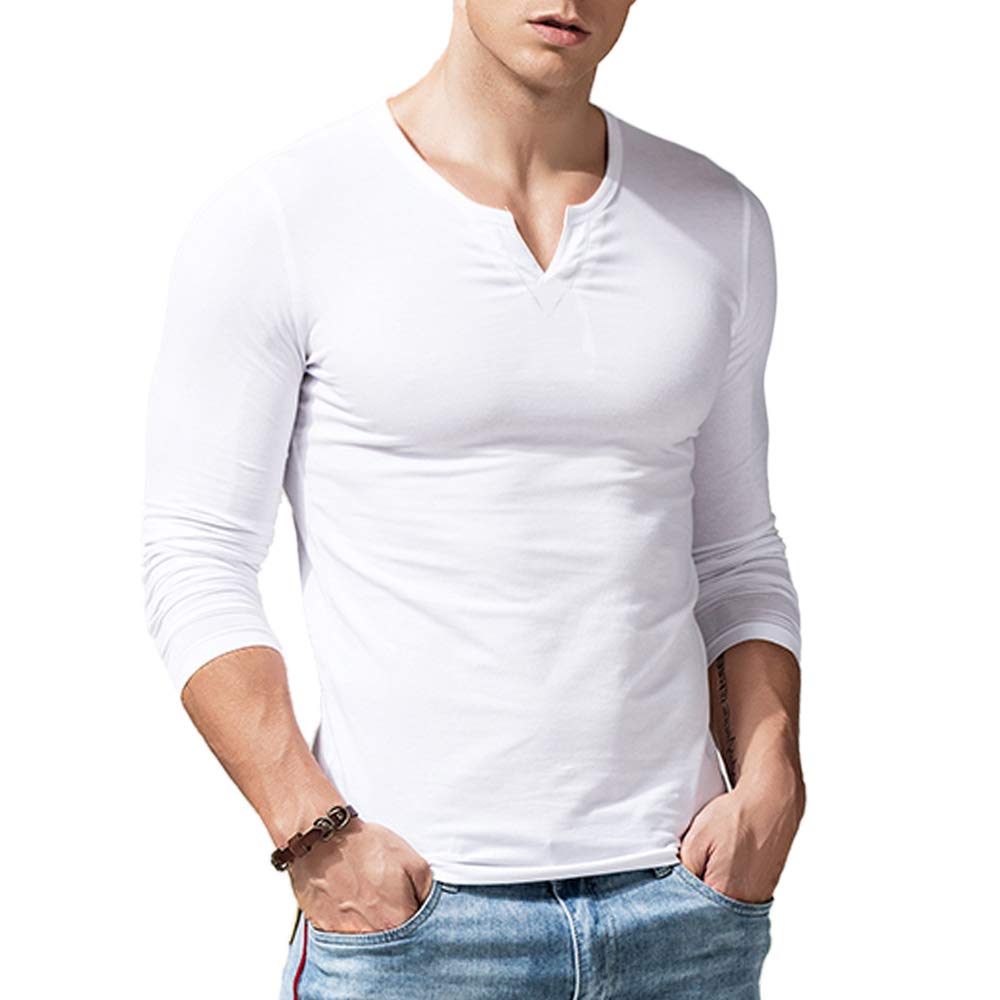 palglgMen Slim Fit Long Sleeve Henley T-Shirt Casual V-Neck Undershirts Cotton