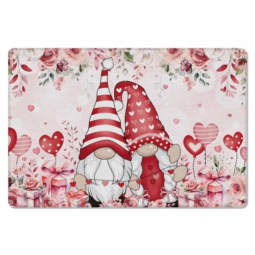 Valentine's Day Kitchen Bath Door Mat Cushioned Runner Rug,Washable Welcome Floor Sink Antifatigue Mat,Waterproof & Non-Slip Comfort Standing Doormat,Pink Rose Leaves Plant Flower Love 18