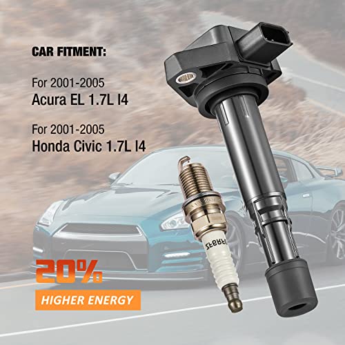 Bdfhyk Ignition Coil Pack And Iridium Spark Plugs Compatible With 2001-2005 Acura El 2001-2005 Honda Civic 1.7L L4 Uf400 Zfr6Fgp, Sets Of 4 #TOP3
