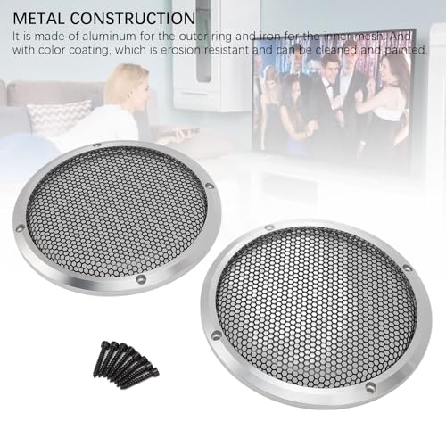 Image of 2PCS Car Speaker Grill Cover, Universal Metal Round Speaker Guard, 169mm Easy to Install Aluminum Iron Mesh Protector for Home Theater Boat and Car Speakers (Silver)