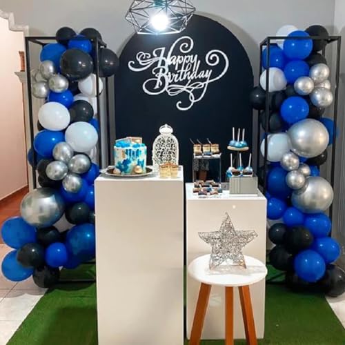 Image of MEBAY Blue Silver Black Balloons Garland Arch Kit, 146 Pcs Royal Light Blue Metallic Confetti Silver Balloons for Baby Shower Graduation Anniversary Retirement Birthday Party Decoration