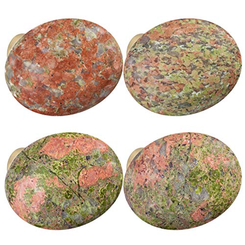 mookaitedecor Set of 4 40mm Unakite Stone Drawer Knobs with Screws, Healing Stones and Crystals