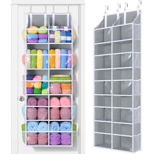 Yecaye 80lb Clear Door Hanging Yarn Storage Organizer, 10 Large Plastic Pockets & 10 Mesh Pockets...