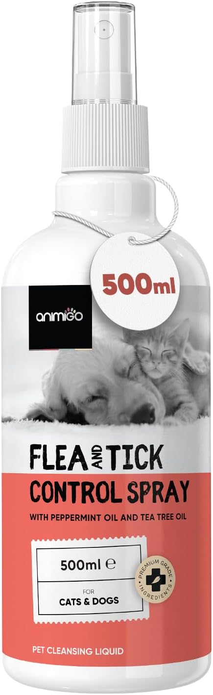 Flea Spray for the Home Dogs & Cats 500ml - Lick-safe & Fast-Acting Flea Spray for Dogs - With Essential Oils to Control Ticks, Lice & Mites