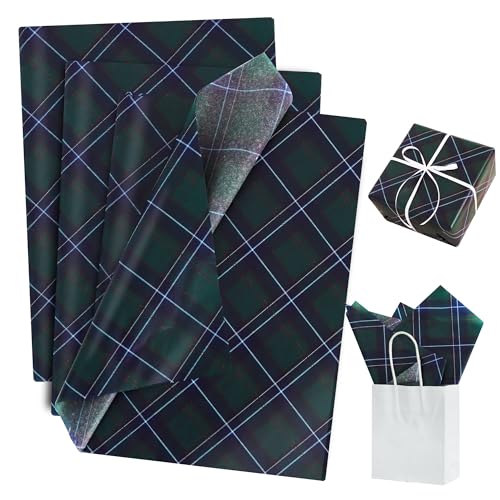 BEISHIDA Christmas Gingham Tissue Paper Bulk，Green and Blue Buffalo Plaid Wrapping Tissue Paper for Gift Bags, 14 x 20 Inch Gift Wrap for Christmas Party DIY Crafts Decor Holiday Flowers-50pcs
