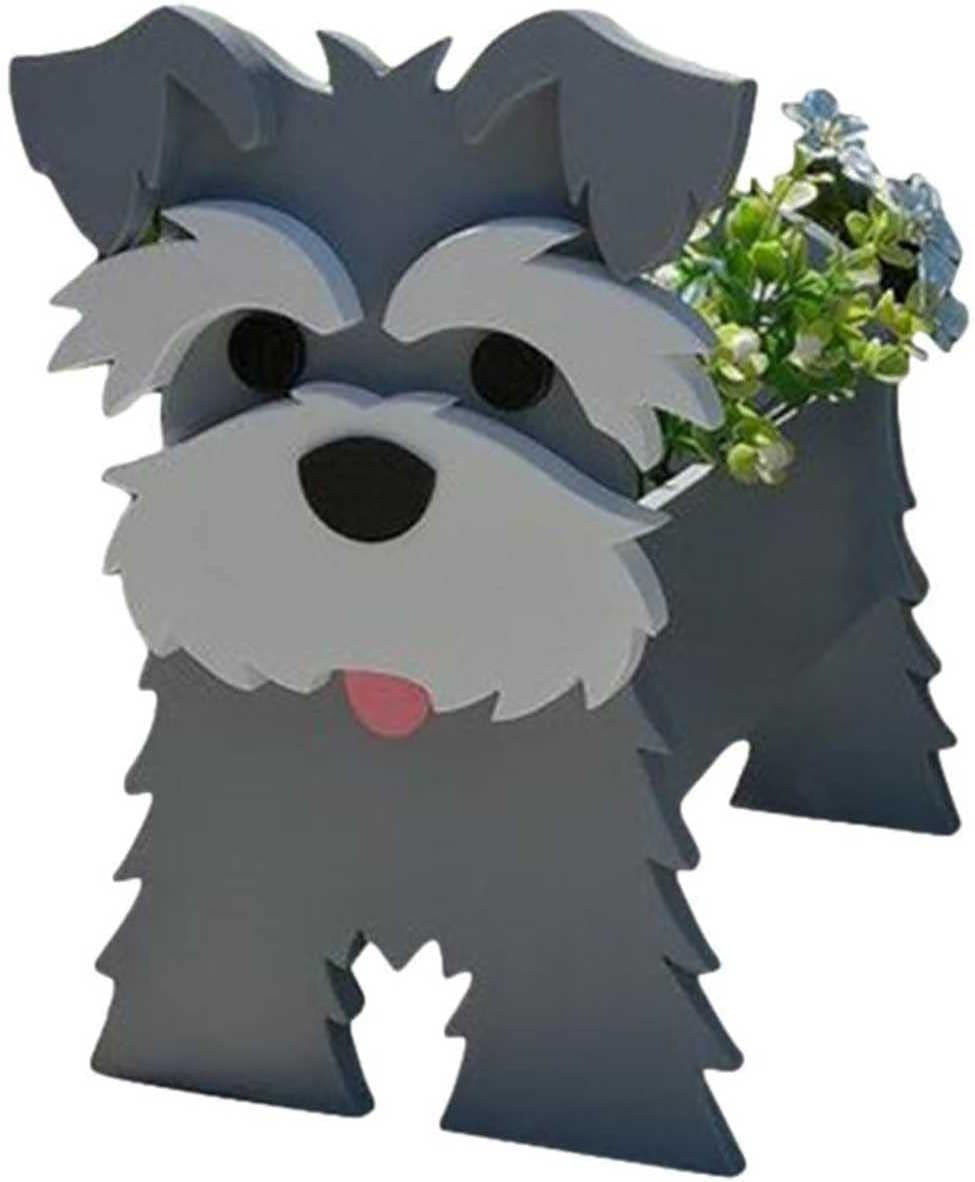 Grey Schnauzer Dog Shaped Planter Pot, Animal Shaped Cartoon Wooden Planters Succulent Plant Pots, Cute Pet Puppy Dogs Flower Pot for Indoor Outdoor Gardening Decorations (9.4*6.2*7 inch)