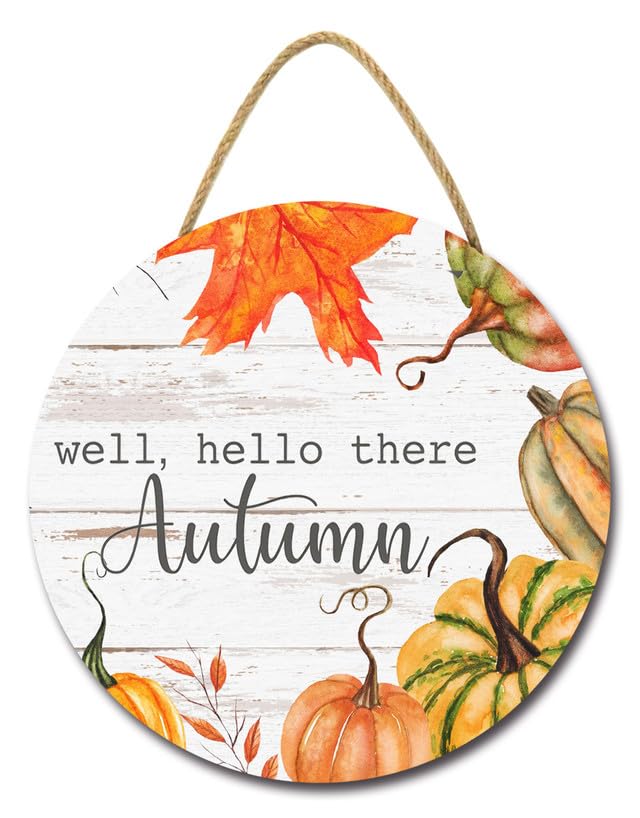 Geroclonup Well Hello There Autumn Signs for Front Door Porch Farmhouse Rustic wooden Pumpkin Signs Wreaths for Home Decor Autumn Decoration Outdoor Indoor Wall Decor