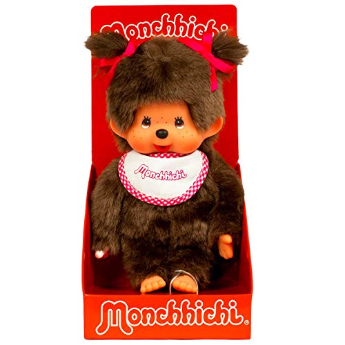 Bandai - Monchhichi - Peluche - Fille Bavoir Rose et Blanc 20 cm - 25555