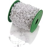 STILVOLLE DEKORATION: 75 m Dekoband mit glänzenden Weißen Perlen. Wunderschön & hochwertig verarbeitete Perlenband. Ideal als Weihnachtsdeko / Hochzeitstische, romantisch und festlich dekorieren.