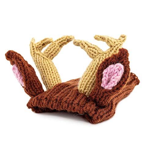 Zoo Snoods Reindeer Costume For Dogs & Cats, Medium - Warm No Flap Ear Wrap Hood For Pets, Dog Outfit For Winters, Halloween, Christmas & New Year, Soft Yarn Ear Covers - Deer Antlers #TOP2
