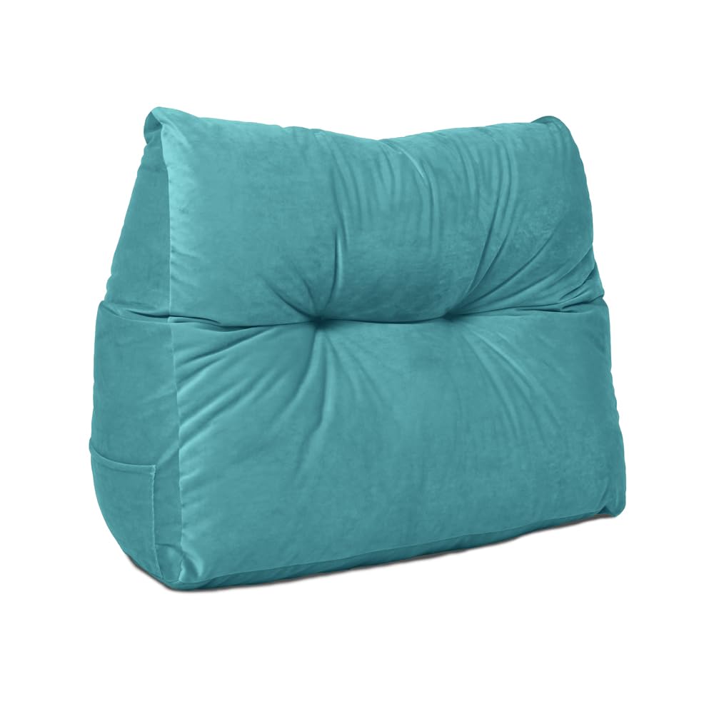 Lancashire Textiles 20 x 50 x 60cm (Armchair) Luxury Velvet Triangular Wedge Bedroom Headboard Cushion - Headboard Bolster Support Pillow for Bed, Sofa, Chair - Turquoise - Made in Britain