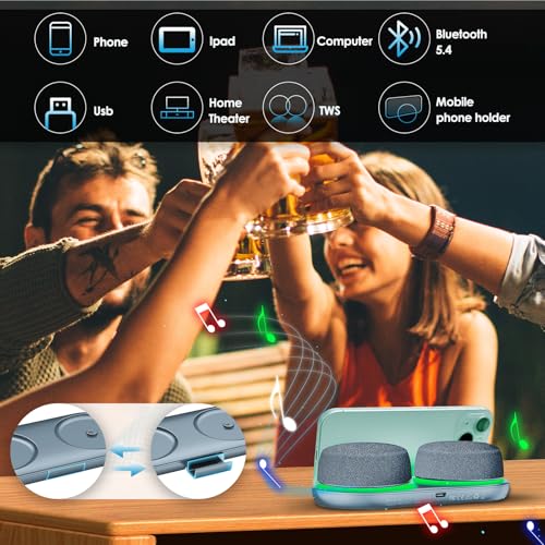 Bluetooth Speaker Set Dual Pairing Stereo Sound,TWS & Magnetic Base &ndash; Portable Speaker with 10H Playtime(3H with Lights On),Wireless Speakers for TV Watching,Home Theater, Outdoor, Multi-Room